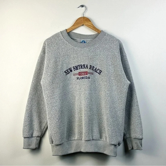 Vintage Waffle knit Sweatshirt - New Smyrna Beach - grey - size M - Picture 1 of 5